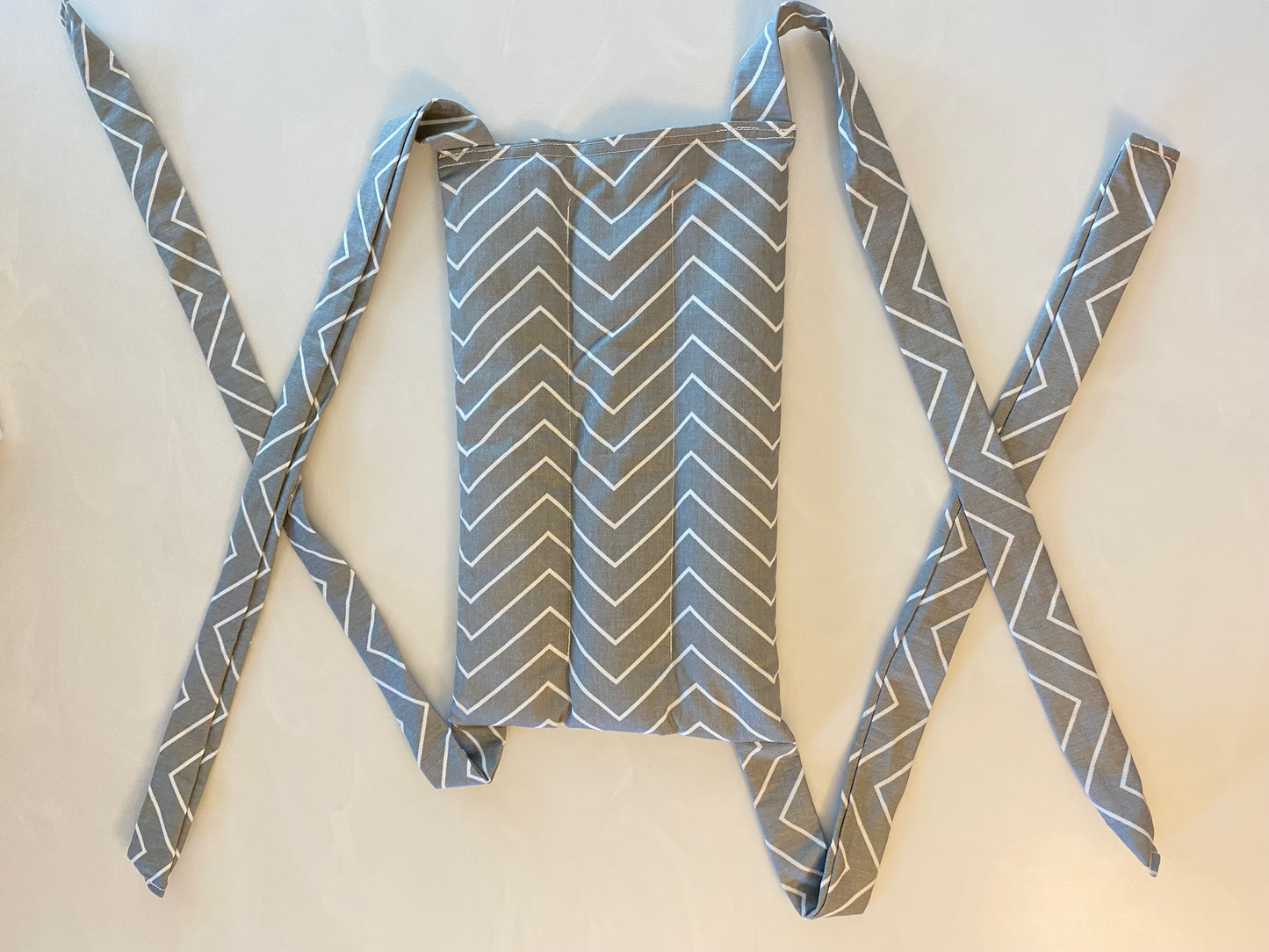 Grey/White Chevron Stripe Large Microwavable Rice Bag with Ties for Hands Free Use