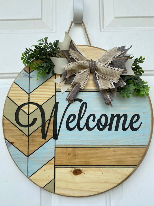 Engraved Welcome Sign with Light Blue
