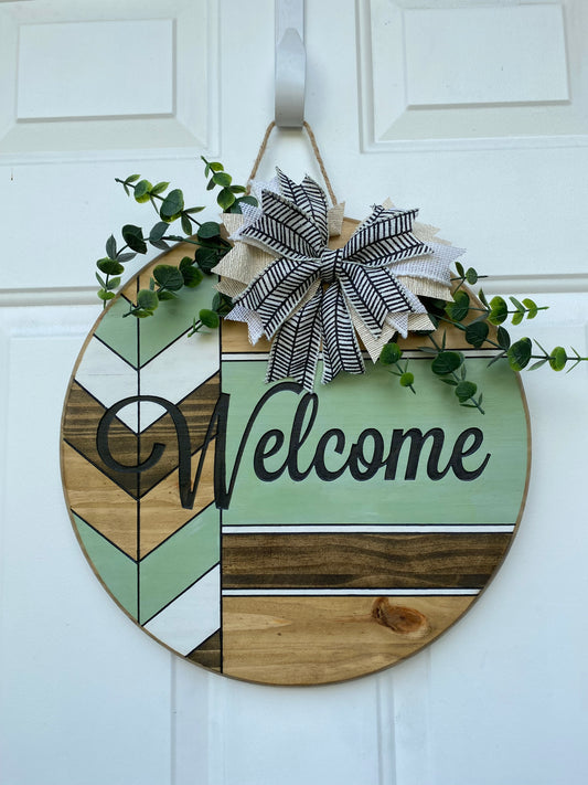 Engraved Welcome Sign with Light Green