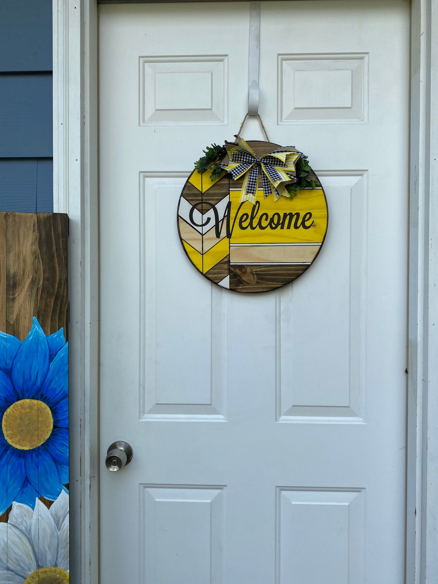 Engraved Welcome Sign Door Hanger with Yellow