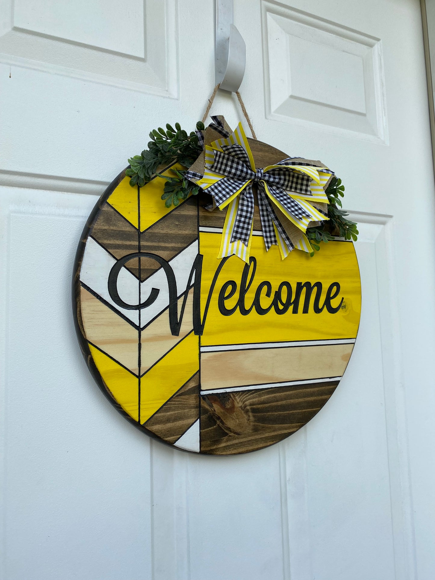Engraved Welcome Sign Door Hanger with Yellow