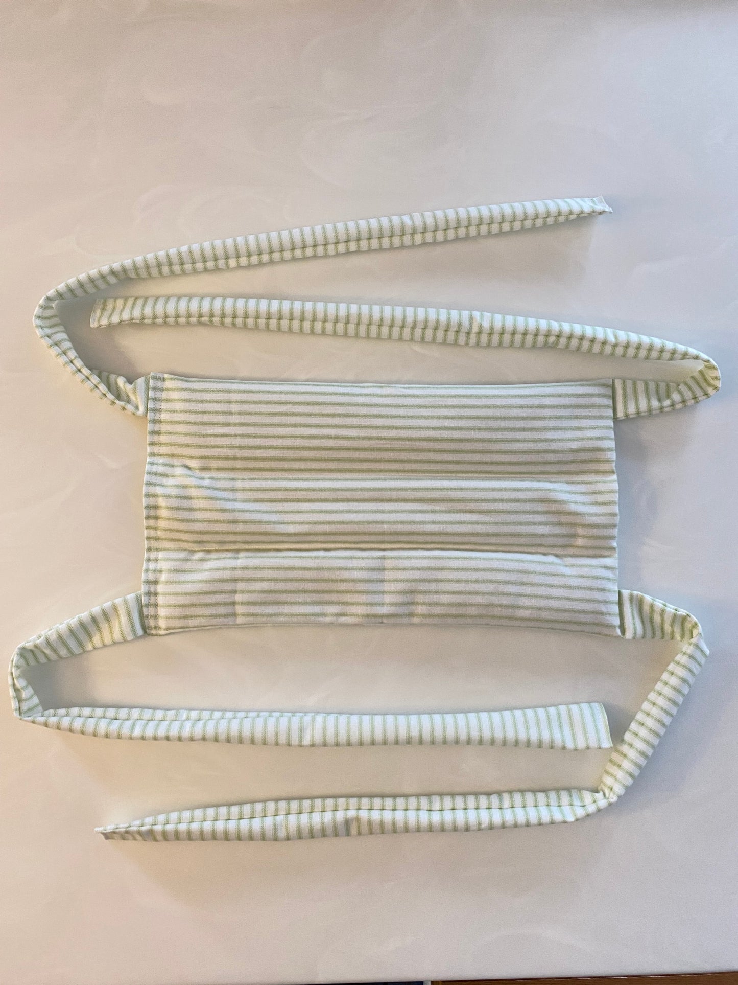 Green Stripe Large Microwavable Rice Bag with Ties for Hands Free Use