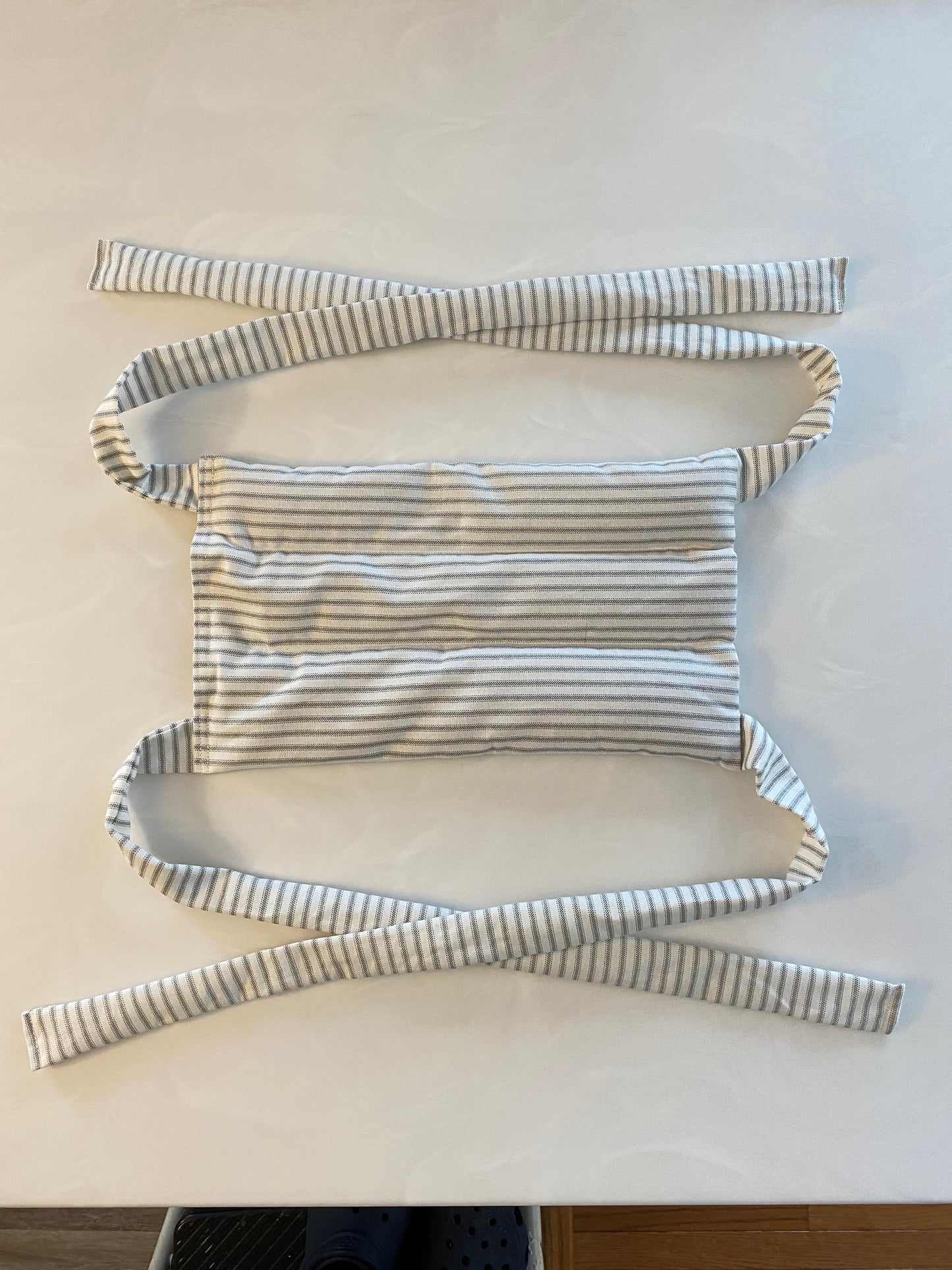 Grey Stripe Large Microwavable Rice Bag with Ties for Hands Free Use