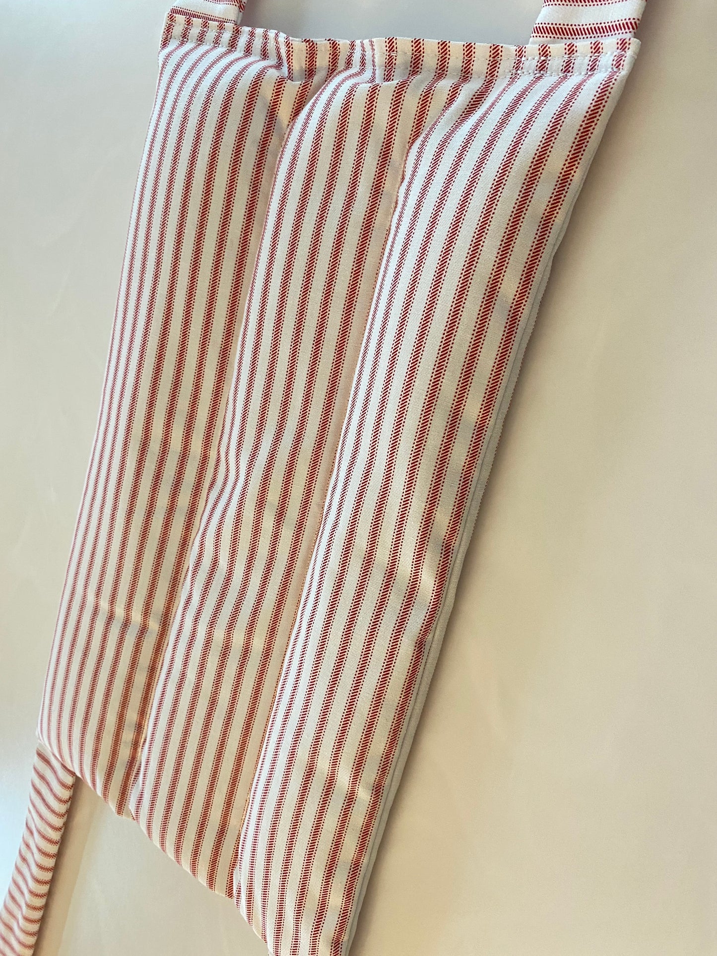Red Stripe Large Microwavable Rice Bag with Ties for Hands Free Use