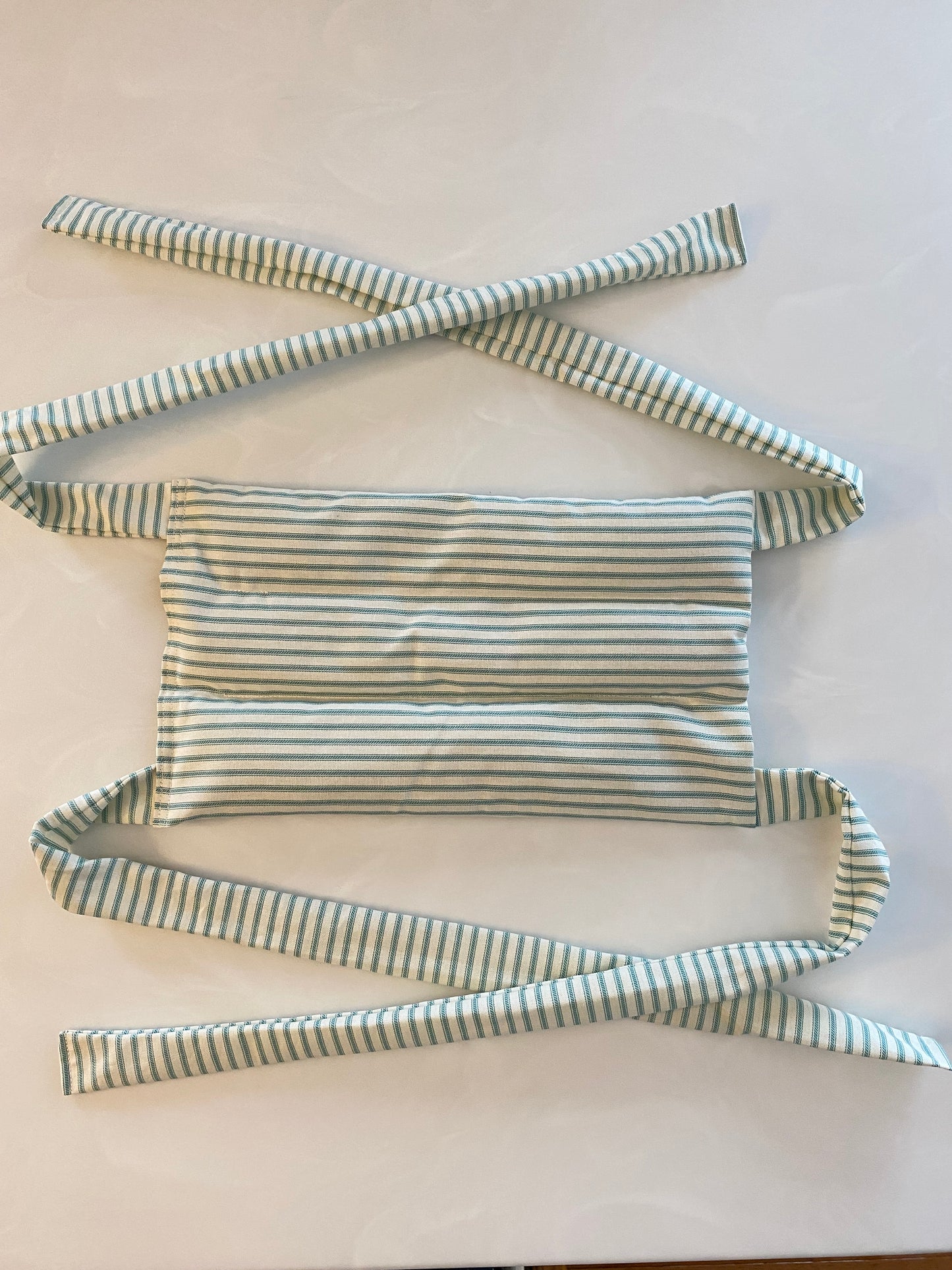 Teal Stripe Large Microwavable Rice Bag with Ties for Hands Free Use