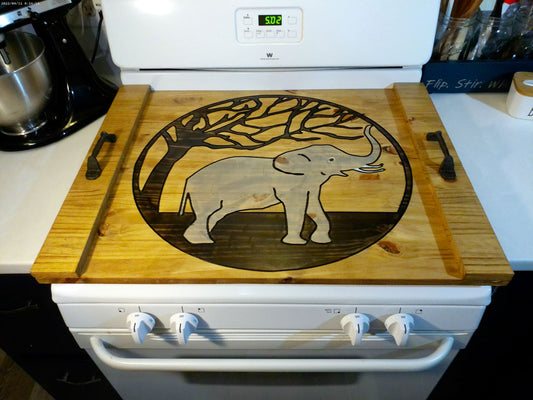 Engraved Elephant Noodle Board Stove Cover