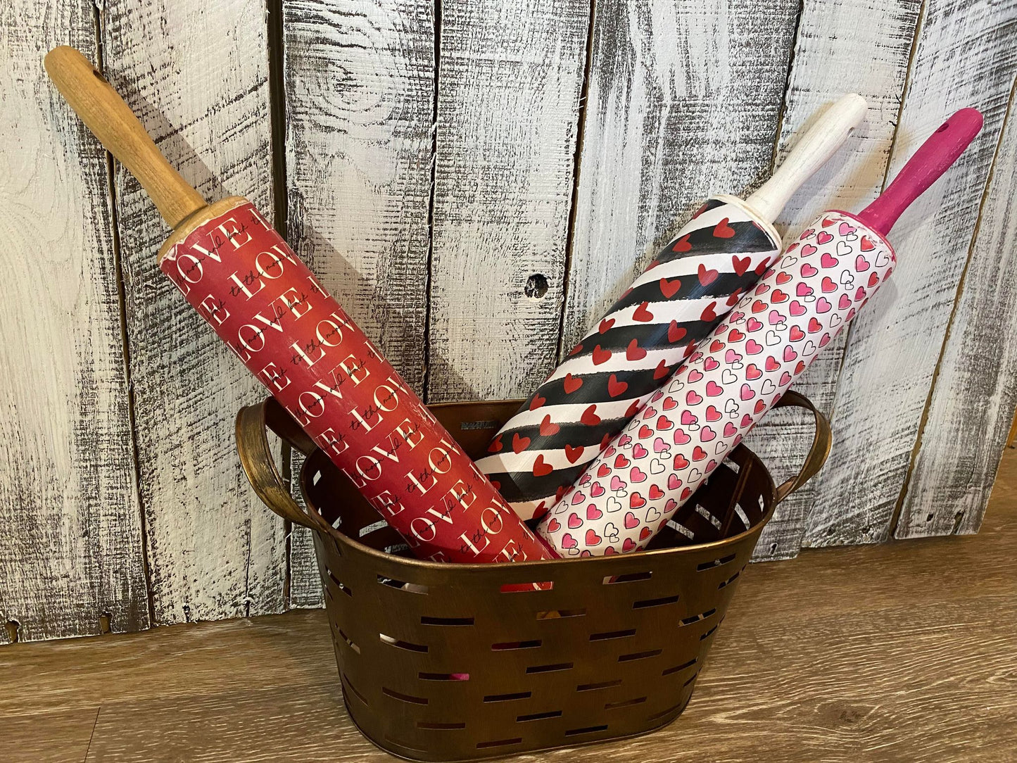 Valentines Day Vintage Decorated Wooden Rolling Pins